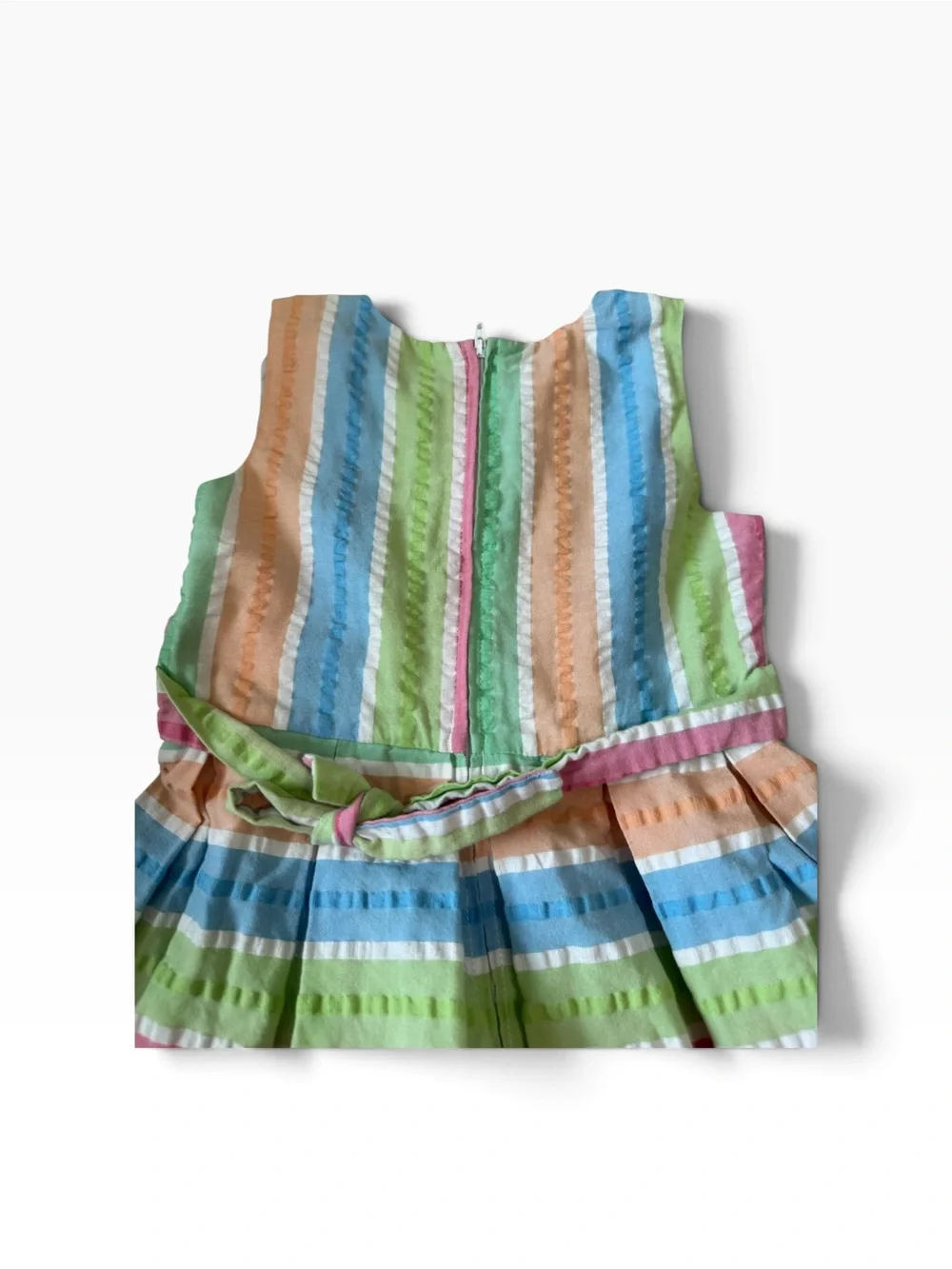 Bonnie Jean Pastel Rainbow Striped Seersucker Dress with Pink Bow Coquette